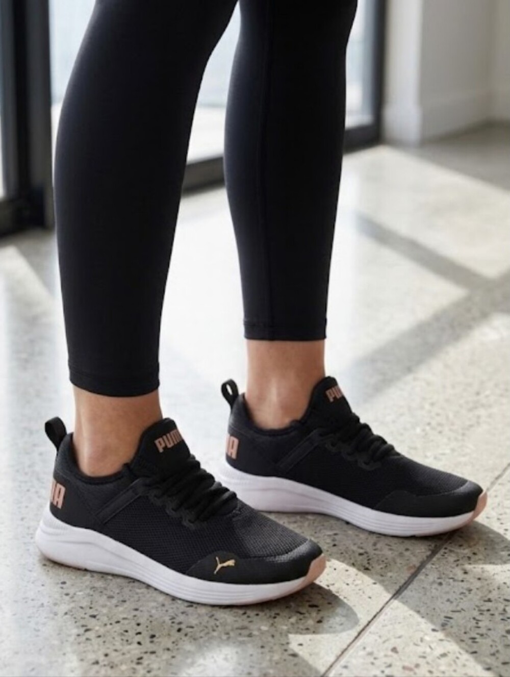 " PUMA" Black & Rose Gold Performance Trainers - Size 8